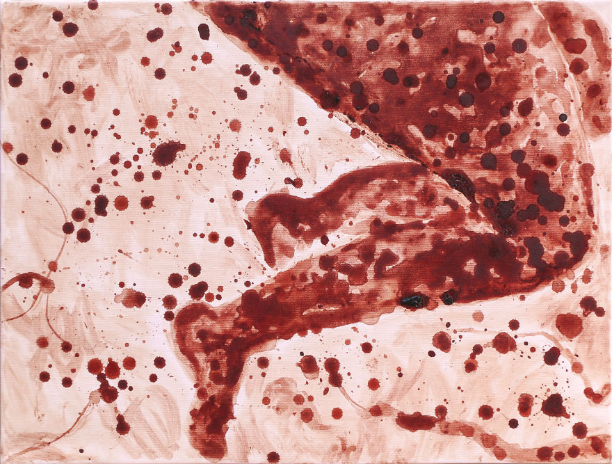 Takto vyzerá obraz, ktorý je namaľovaný menštruačnou krvou! Ide o hotové krvavé veľdielo!